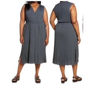 Vince Dress V-Neck sleeveless pleated blue gray size 3X